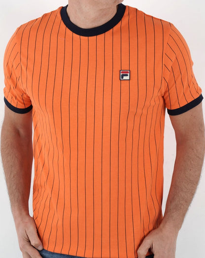 Fila Vintage Pinstripe T Shirt Orange/Navy
