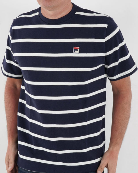 Fila Vintage Stripe T Shirt Navy/Off White