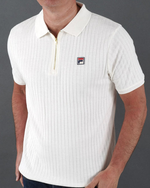 Fila Vintage Zip Polo Shirt Off White
