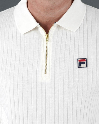 Fila Vintage Zip Polo Shirt Off White