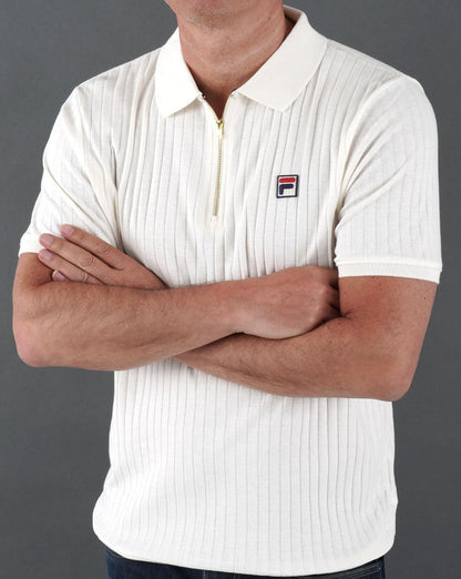 Fila Vintage Zip Polo Shirt Off White