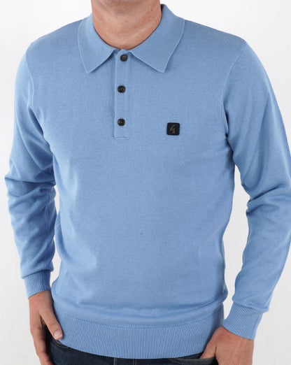 Gabicci Vintage Francesco LS Knitted Polo Sky