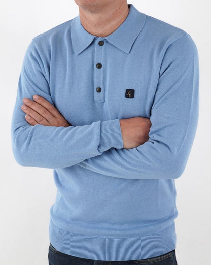 Gabicci Vintage Francesco LS Knitted Polo Sky