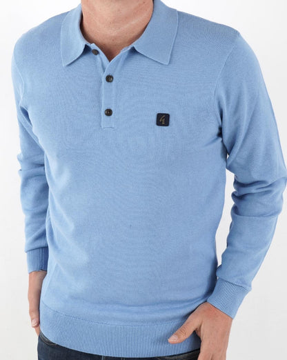 Gabicci Vintage Francesco LS Knitted Polo Sky
