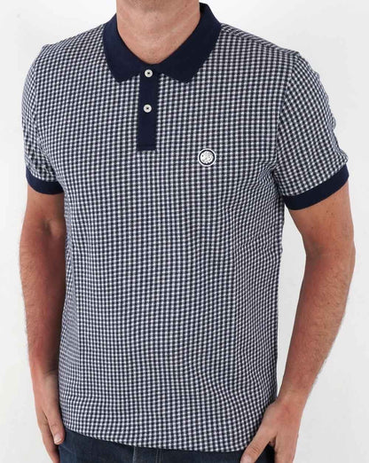 Pretty Green Gingham Knit Polo Shirt Navy