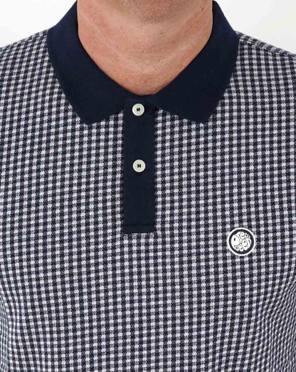 Pretty Green Gingham Knit Polo Shirt Navy