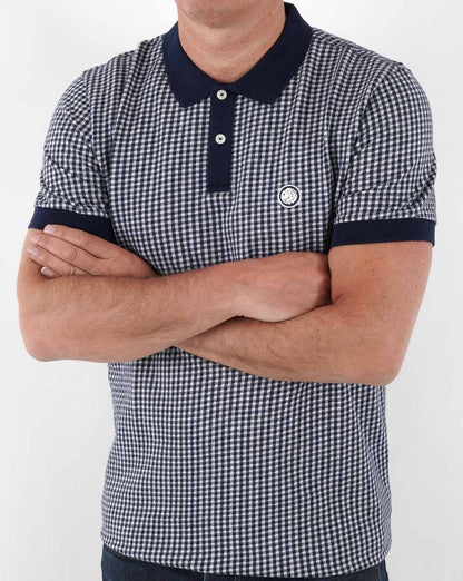 Pretty Green Gingham Knit Polo Shirt Navy