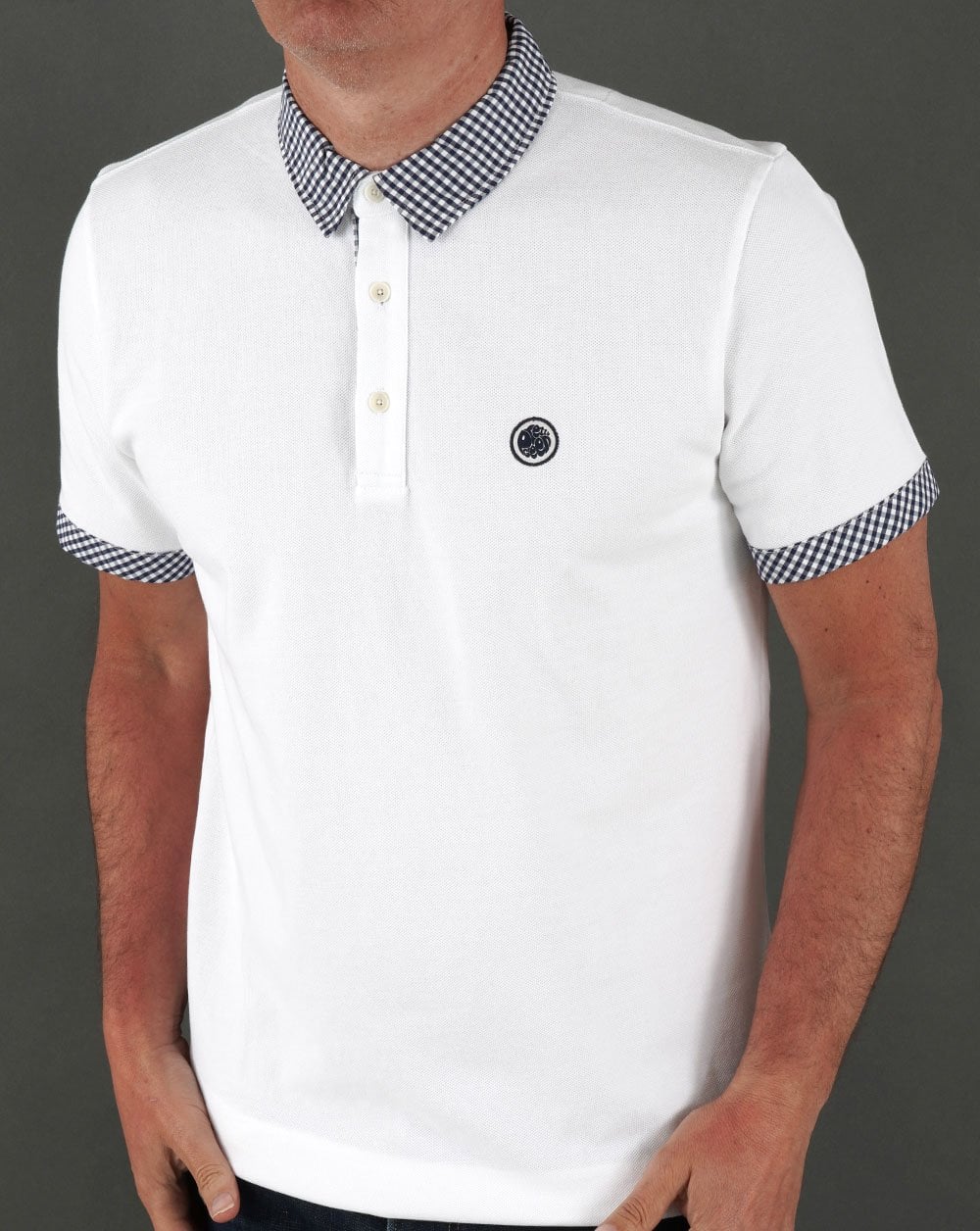 Pretty Green Gingham Collar Polo Shirt White