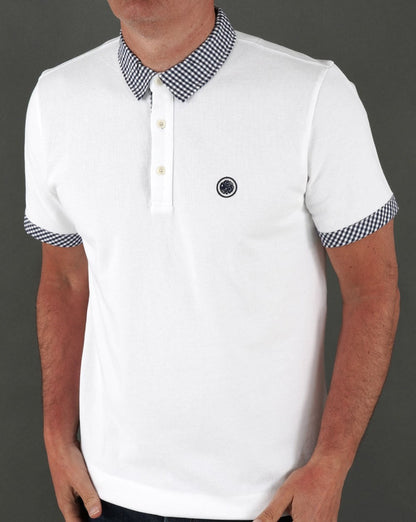 Pretty Green Gingham Collar Polo Shirt White