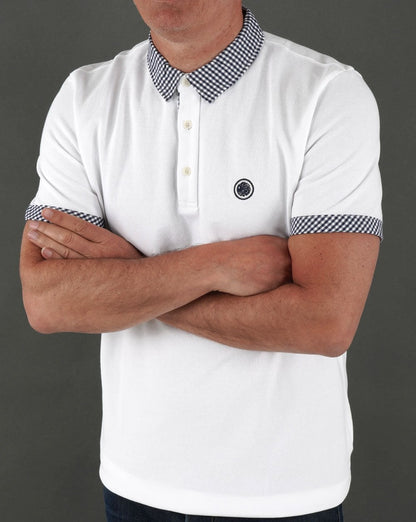 Pretty Green Gingham Collar Polo Shirt White