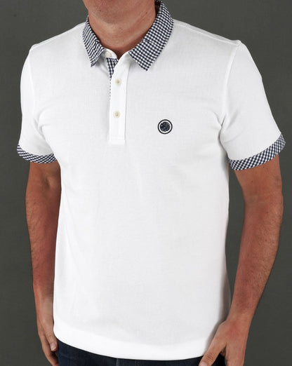Pretty Green Gingham Collar Polo Shirt White