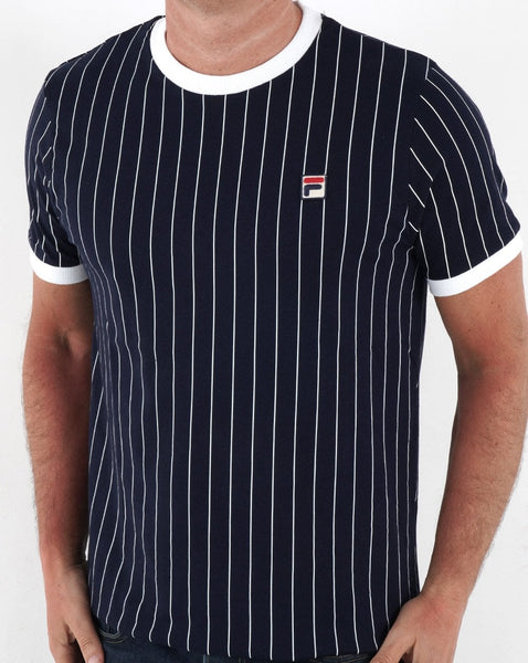 Fila Vintage Pinstripe T Shirt Navy/White