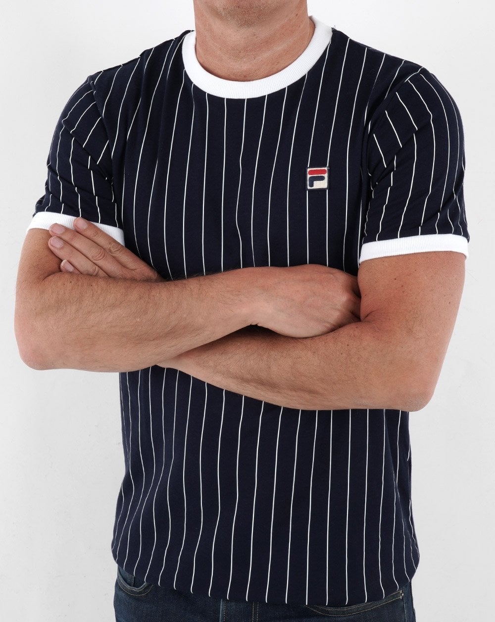 Fila Vintage Pinstripe T Shirt Navy/White