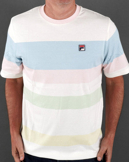 Fila Vintage Stripe T Shirt Off White/Multi Pastel
