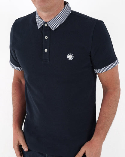 Pretty Green Gingham Collar Polo Shirt Navy