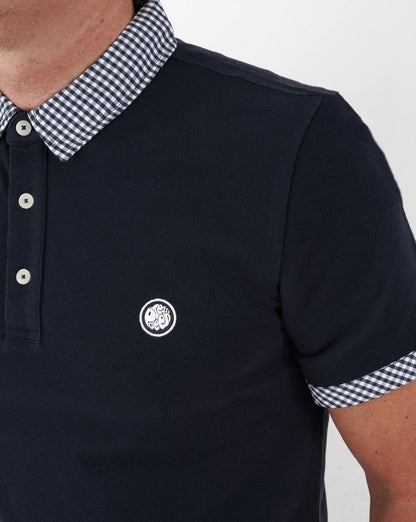 Pretty Green Gingham Collar Polo Shirt Navy