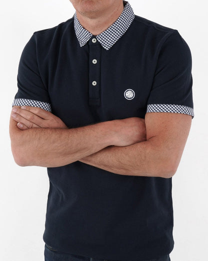 Pretty Green Gingham Collar Polo Shirt Navy
