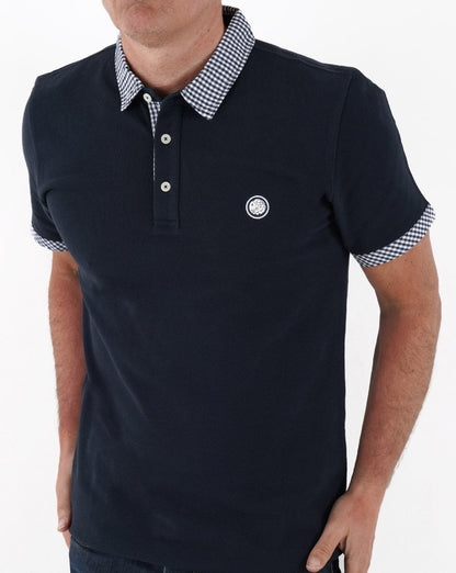 Pretty Green Gingham Collar Polo Shirt Navy
