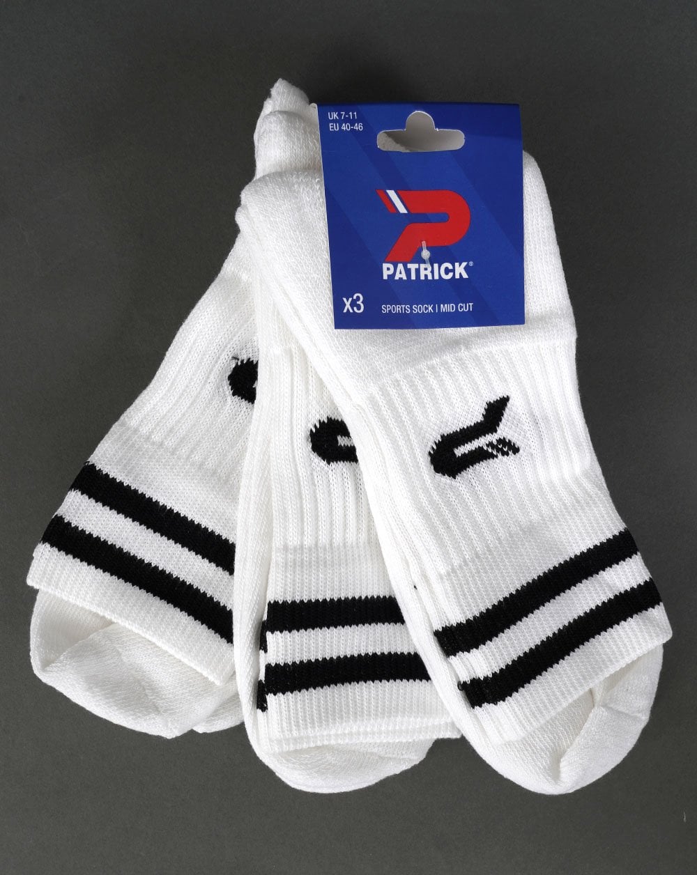 Patrick Stripe Mid Cut Socks 3pk White