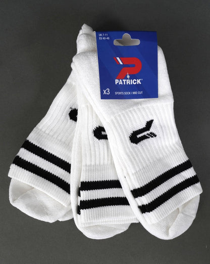 Patrick Stripe Mid Cut Socks 3pk White