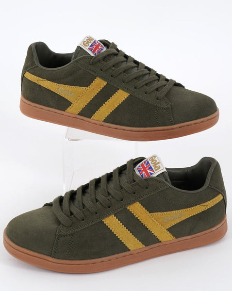Gola Equipe Suede Trainer Khaki/Sun/Gum