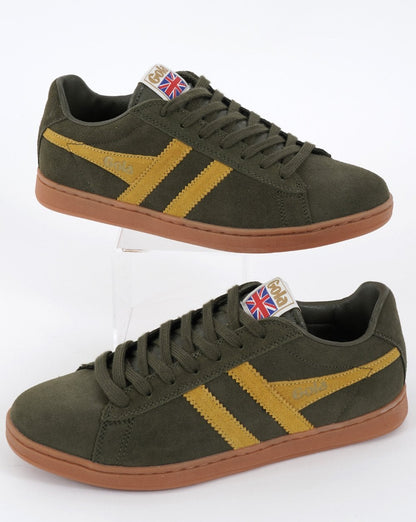Gola Equipe Suede Trainer Khaki/Sun/Gum