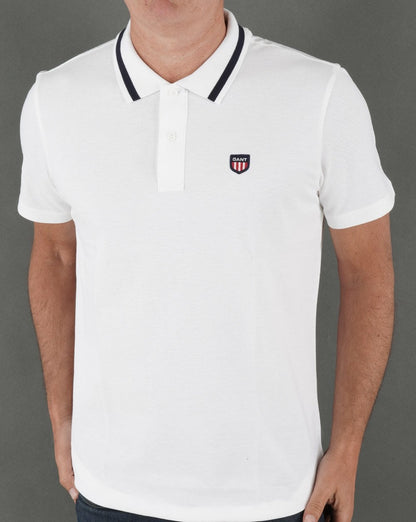 Gant Retro Shield Pique Short Sleeve Polo White