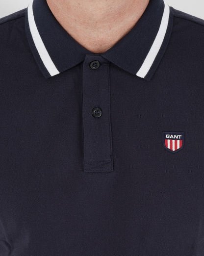Gant Retro Shield Pique Short Sleeve Polo Navy