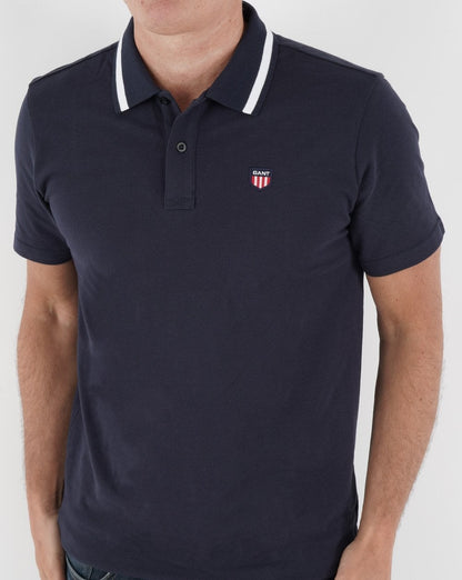 Gant Retro Shield Pique Short Sleeve Polo Navy