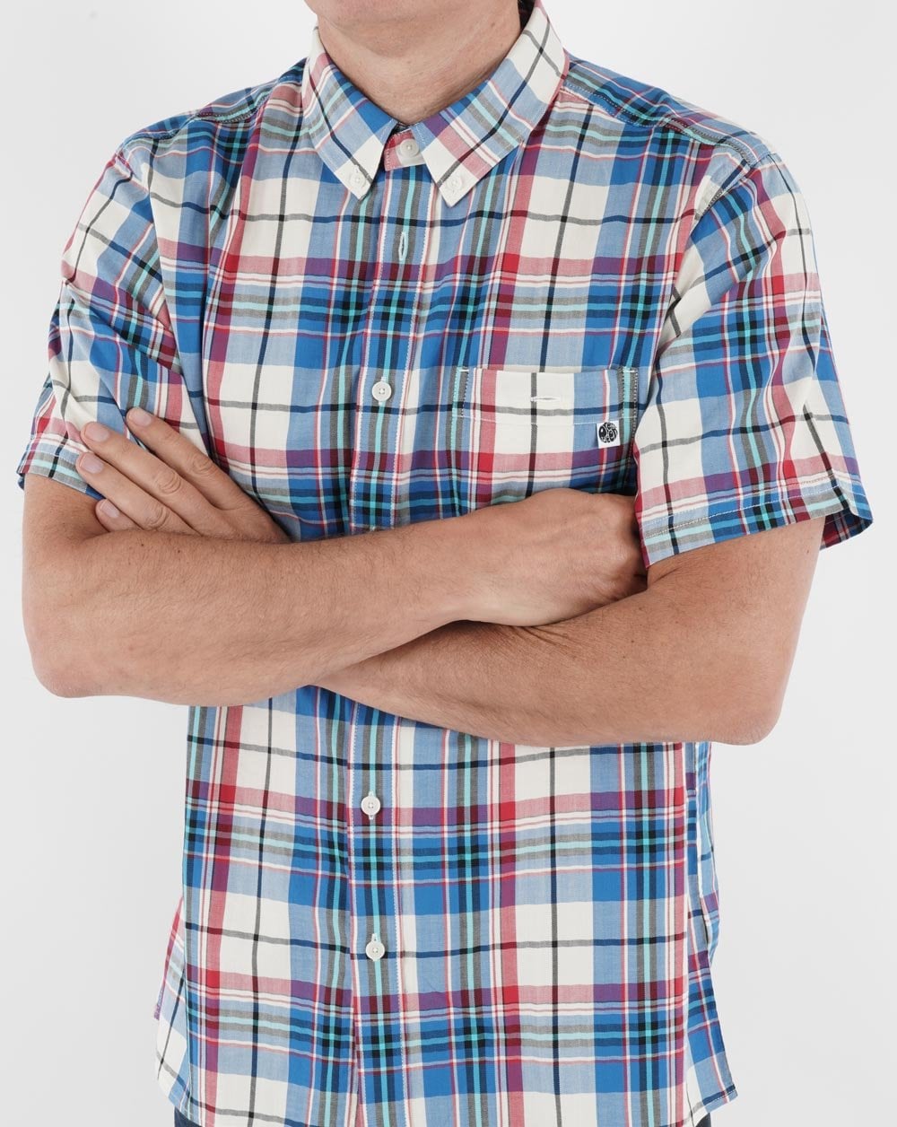 Pretty Green Madras Check Short Sleeve Shirt Stone