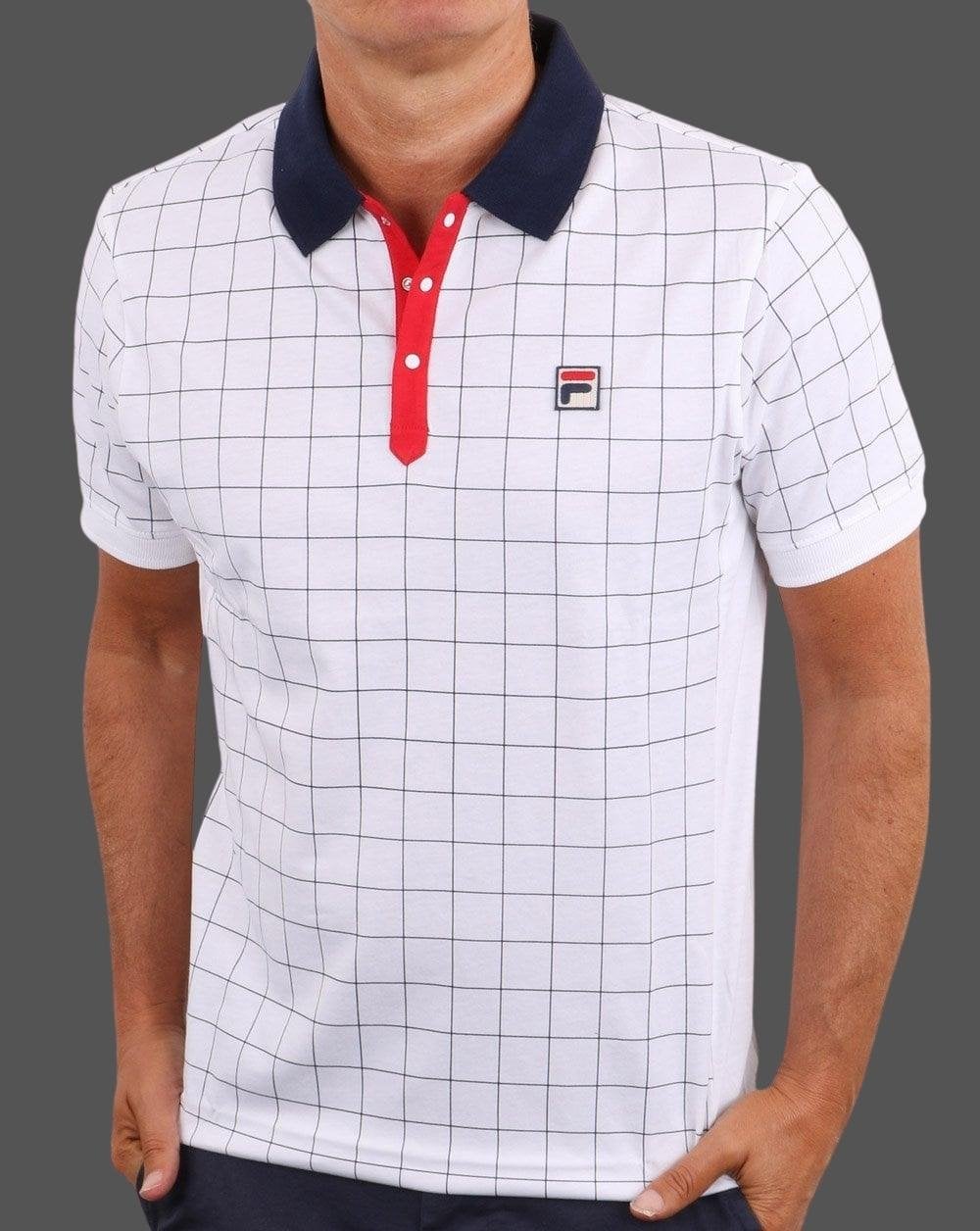 Fila Vintage Check Polo Shirt White/Navy/Red