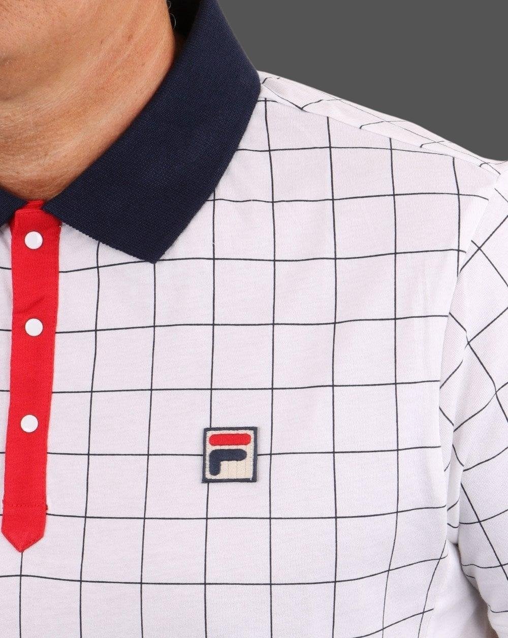 Fila Vintage Check Polo Shirt White/Navy/Red