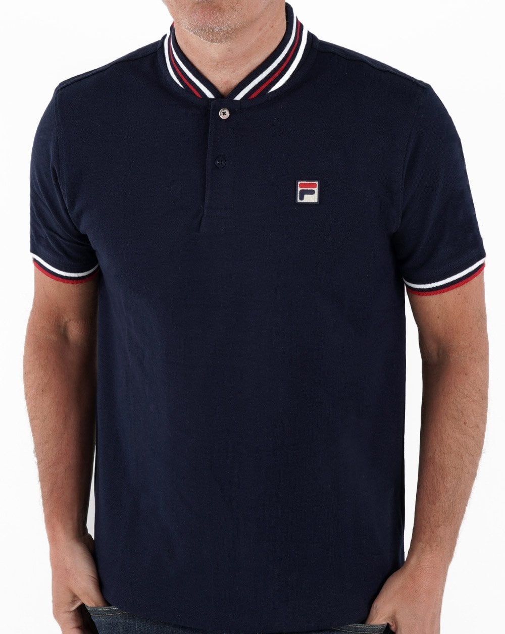 Fila Vintage Bomber Collar Polo Shirt Navy