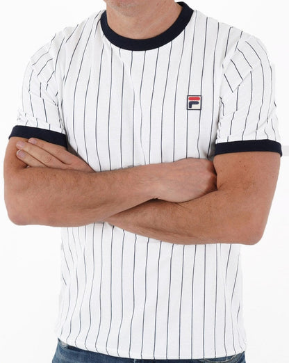 Fila Vintage Pinstripe T Shirt White/Navy