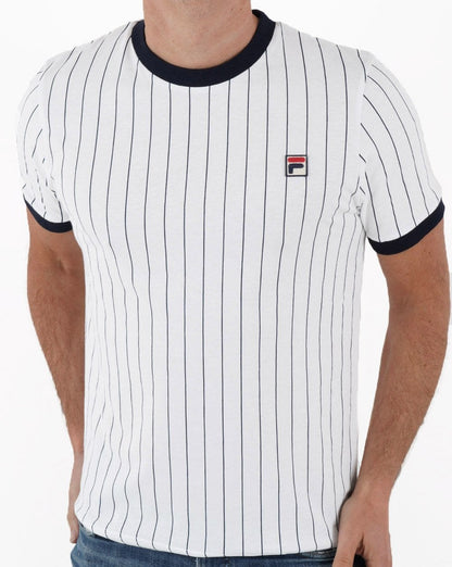 Fila Vintage Pinstripe T Shirt White/Navy