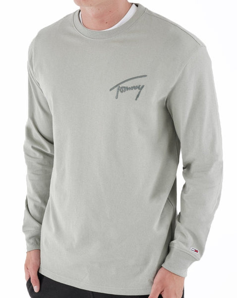 Tommy Jeans Signature Logo LS T-shirt Faded Green
