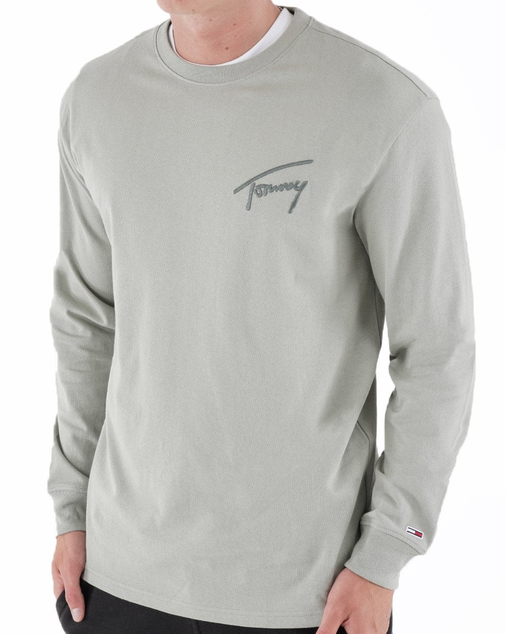 Tommy Jeans Signature Logo LS T-shirt Faded Green