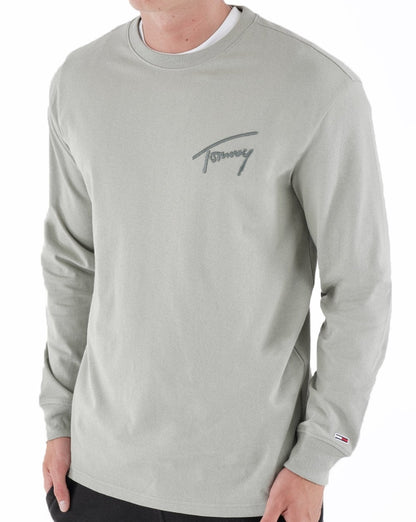 Tommy Jeans Signature Logo LS T-shirt Faded Green