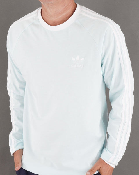 Adidas Originals 3 Stripes LS T Shirt Ice Blue