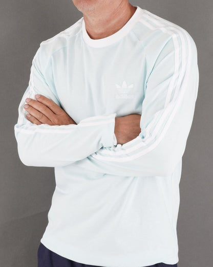 Adidas Originals 3 Stripes LS T Shirt Ice Blue