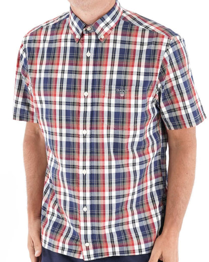 Gant Washed Poplin Check Short Sleeve Shirt Ruby