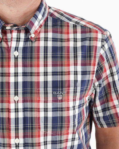 Gant Washed Poplin Check Short Sleeve Shirt Ruby