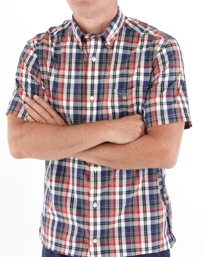 Gant Washed Poplin Check Short Sleeve Shirt Ruby