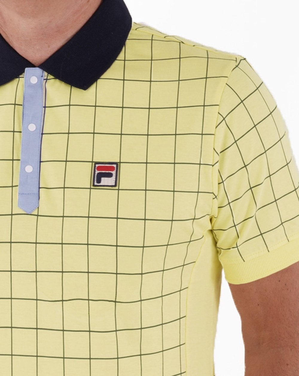 Fila Vintage Check Polo Shirt Yellow/Navy/Sky