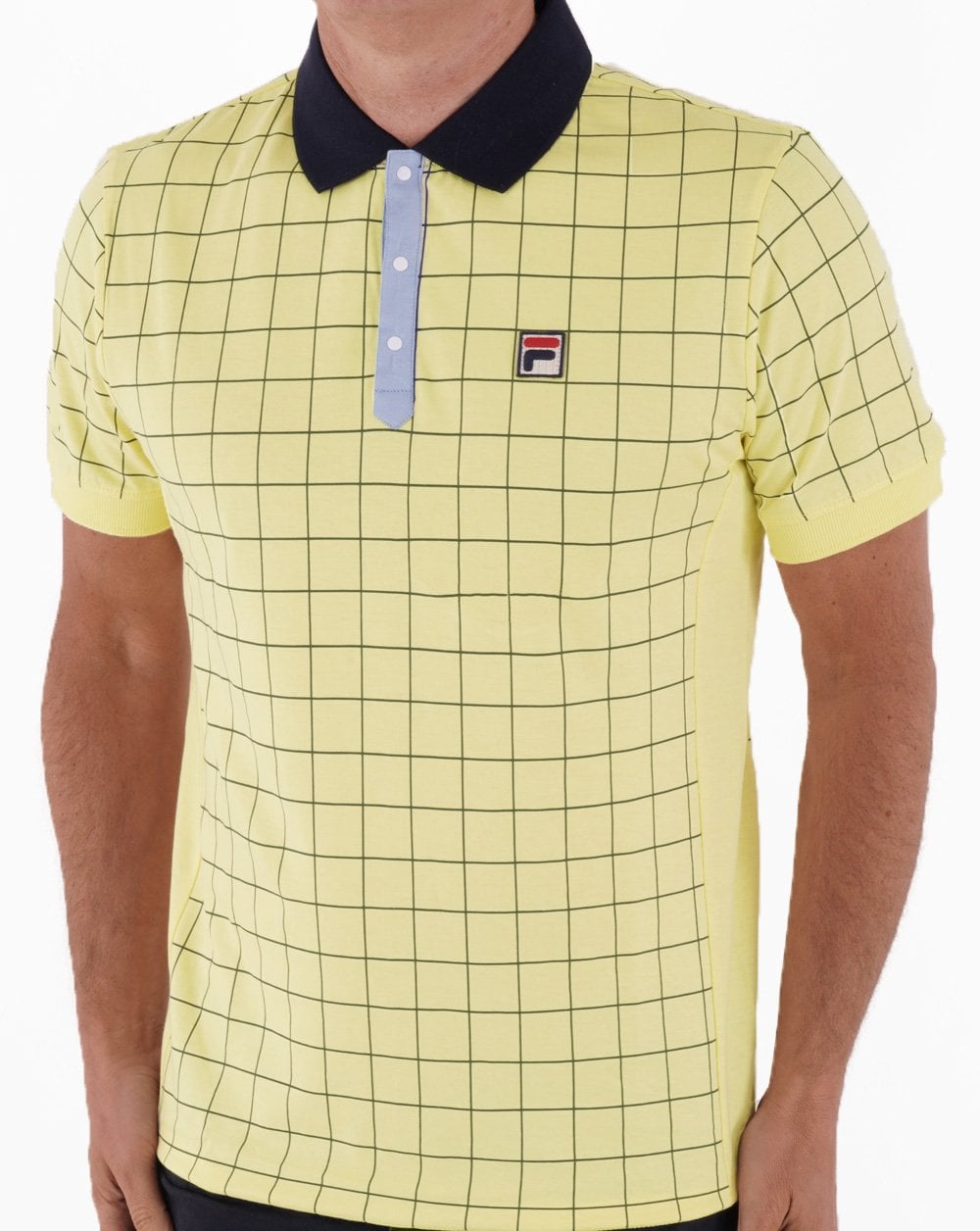 Fila Vintage Check Polo Shirt Yellow/Navy/Sky