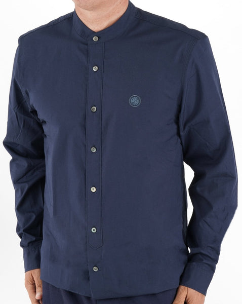 Pretty Green Cotton Collarless Shirt Navy