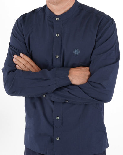 Pretty Green Cotton Collarless Shirt Navy