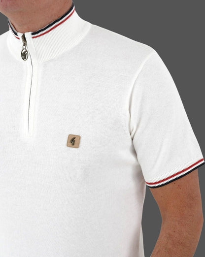 Gabicci Vintage Tipped 1/4 Zip Knit White