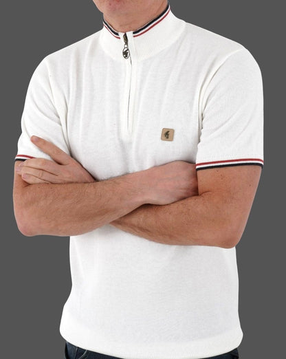 Gabicci Vintage Tipped 1/4 Zip Knit White