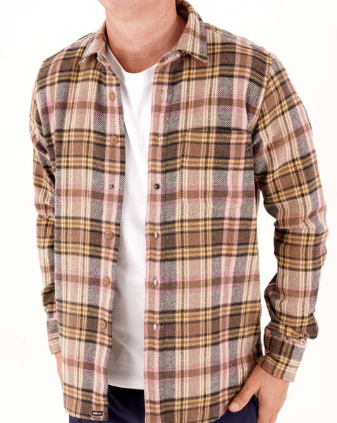 Replay Wool Blend Check Shirt Nut/Ivory/Rose